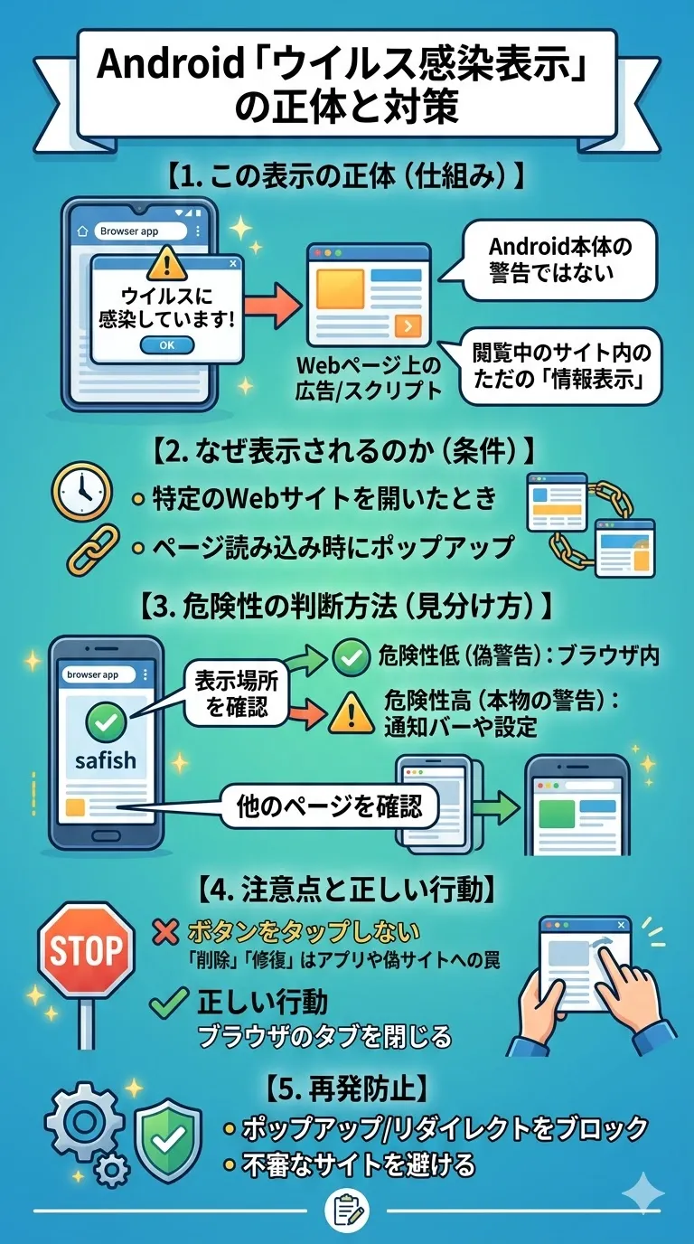 Androidのウイルス感染表示の仕組みと見分け方の画像